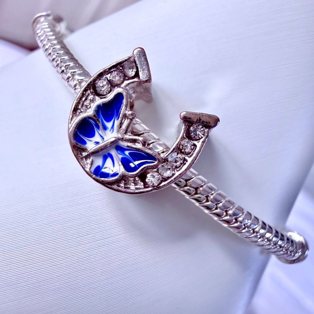 Silver Bead Charm Fits Snake Chain Bracelet Horseshoe Butterfly Crystal - Picture 8 of 9
